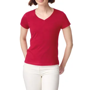 Gildan Dames Softstyle T-shirt met V-hals in Cherry Red, voorkant