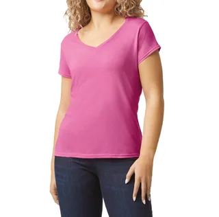 Gildan Dames Softstyle T-shirt met V-hals in Azalea, voorkant