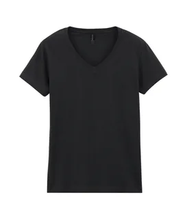 Gildan Dames Softstyle T-shirt met V-hals in Black, voorkant