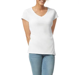 Gildan Dames Softstyle T-shirt met V-hals in White, voorkant