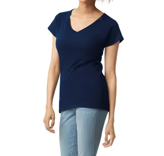 Gildan Dames Softstyle T-shirt met V-hals in Navy, voorkant