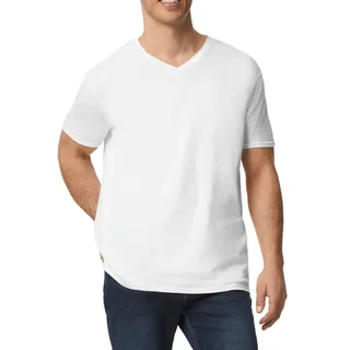Gildan Men's Softstyle V-neck T-shirt in White, voorkant