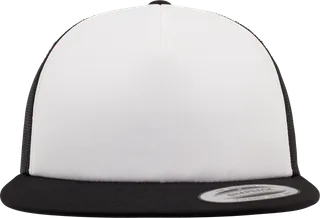 Flexfit Truckerpet van schuimrubber in Black / White / Back, voorkant