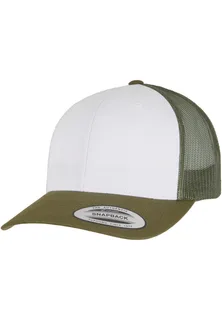 Flexfit Retro truckerspet met gekleurde voorkant in Moosgreen / WHITE / OLIVE, voorkant