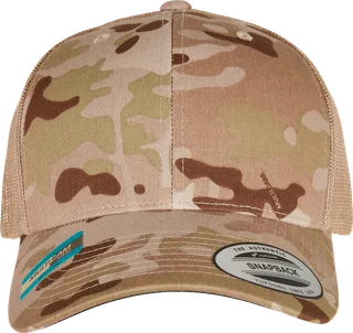 Flexfit Multicam retro truckerpet in Multicam Arid / TAN, voorkant