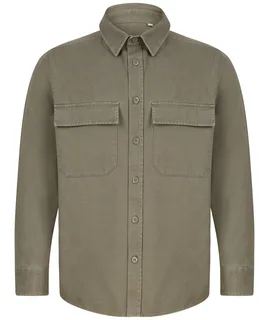 Front Row Overshirt Drill in Khaki, voorkant