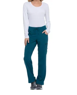 Dickies Medical Damesbroek met trekkoordje middelhoge taille in Caribbean Blue, voorkant