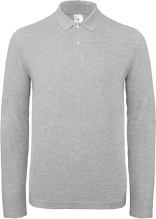 B&C ID.001 LSL Polo in Heather Grey, voorkant