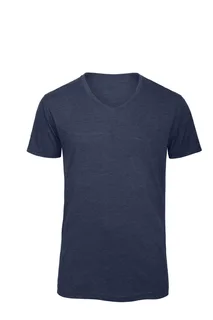 B&C Triblend T-shirt met V-hals in Heather Navy, voorkant