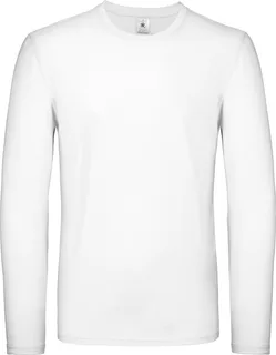 B&C #E150 heren T-shirt met lange mouwen in White, voorkant