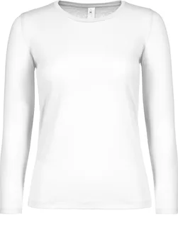 B&C #E150 dames T-shirt met lange mouwen in White, voorkant