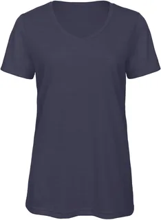 B&C Women's Triblend V-neck T-shirt in Heather Navy, voorkant