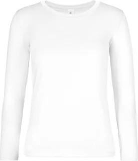 B&C #E190 dames T-shirt met lange mouwen in White, voorkant