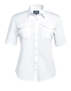 Brook Taverner Dames pilotenblouse met korte mouwen in White, voorkant
