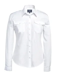 Brook Taverner Dames pilotenblouse met lange mouwen in White, voorkant