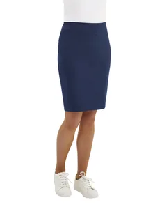 Brook Taverner Rok Harriet, rechte snit in Denim, voorkant