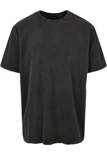 Build Your Brand Dik t-shirt met vintage wash in Black, voorkant