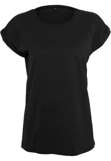 Build Your Brand Dames t-shirt met mouwen met omslag in Black, voorkant