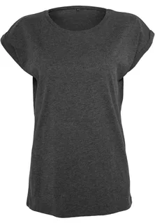Build Your Brand Dames t-shirt met mouwen met omslag in Charcoal, voorkant