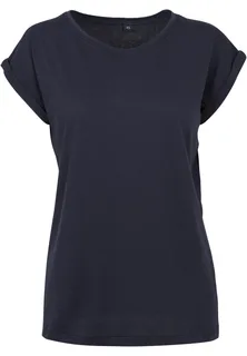 Build Your Brand Dames t-shirt met mouwen met omslag in Navy, voorkant
