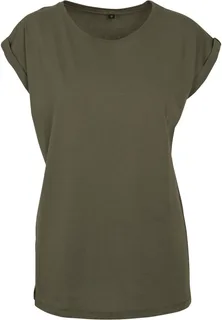 Build Your Brand Dames t-shirt met mouwen met omslag in Olive, voorkant