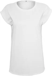 Build Your Brand Dames t-shirt met mouwen met omslag in White, voorkant