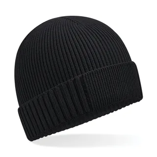 Beechfield Organic cotton beanie with technical patch in Black, voorkant