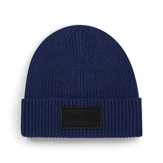 Beechfield Trendy muts met patch in Oxford Navy / Black, voorkant