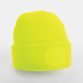 Beechfield Muts met ronde patch in Fluorescent Yellow, voorkant