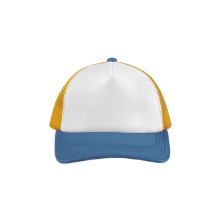 Beechfield Meerkleurige 5-panel truckerpet in Sunflower / Heritage blue, voorkant