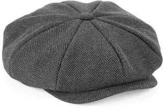 Beechfield Heritage baker boy cap in Charcoal Herringbone, voorkant
