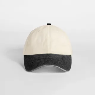 Beechfield Compacte vintage cap met contrasterende klep in Natural / Vintage Black, voorkant