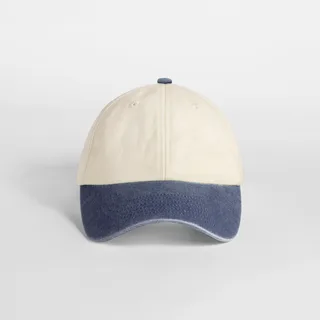 Beechfield Compacte vintage cap met contrasterende klep in Natural / Vintage Denim, voorkant