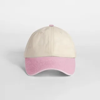 Beechfield Compacte vintage cap met contrasterende klep in Natural / Vintage Dusty Pink, voorkant