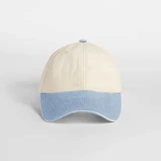 Beechfield Compacte vintage cap met contrasterende klep in Natural / Vintage Light Blue, voorkant