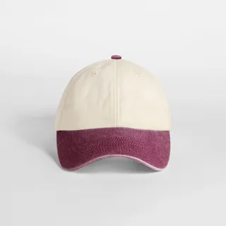 Beechfield Compacte vintage cap met contrasterende klep in Natural / Vintage Red, voorkant