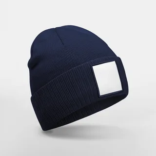 Beechfield Beanie with appliqué patch in Oxford Navy/White, voorkant