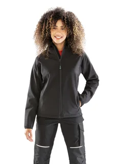 Result Recycled 3-laagse gerecycleerde softshell met capuchon voor dames in Black, voorkant