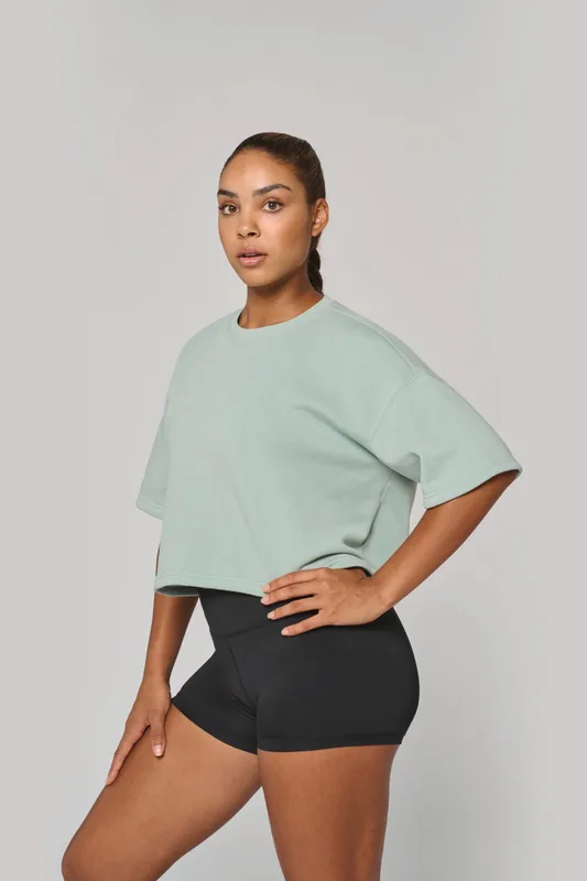 Proact Cropped damessweater met korte mouwen en ronde hals