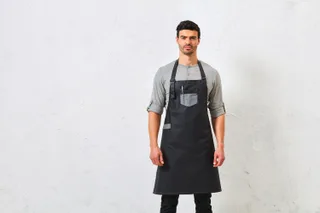 Premier Division halterschort in gewaxte denimlook met imitatieleer – foto 3