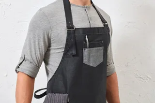 Premier Division halterschort in gewaxte denimlook met imitatieleer – foto 5