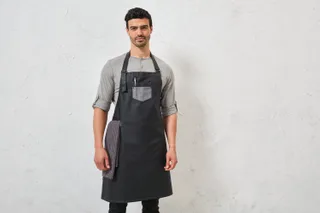 Premier Division halterschort in gewaxte denimlook met imitatieleer – foto 4