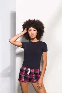 SF Clothing Women's tartan check lounge shorts with ruffle – foto 1