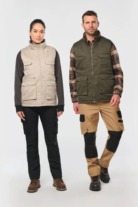 WK. Designed To Work Gewatteerde uniseks bodywarmer van polykatoen multizakken