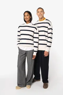 Native Spirit Ecologische gestreepte uniseks sweater met ronde hals en afhangende schouders – foto 2