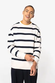 Native Spirit Ecologische gestreepte uniseks sweater met ronde hals en afhangende schouders – foto 4
