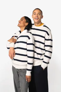 Native Spirit Ecologische gestreepte uniseks sweater met ronde hals en afhangende schouders – foto 3