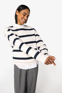 Native Spirit Ecologische gestreepte uniseks sweater met ronde hals en afhangende schouders – foto 6