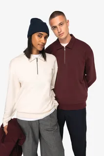 Native Spirit Ecologische uniseks sweater met kwartrits, polokraag en afhangende schouders – foto 1