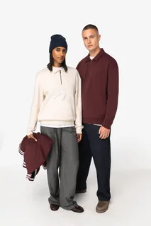 Native Spirit Ecologische uniseks sweater met kwartrits, polokraag en afhangende schouders – foto 2